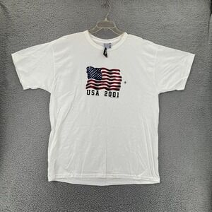 Vintage Y2k American Flag USA 2001 White T-Shirt Sonoma New No Tags READ